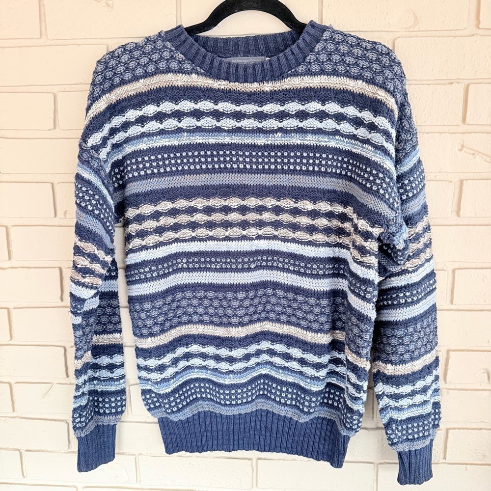 VTG Lord & Taylor Y2K Kensington Collection Cotton 3D Striped Cosby Sweater M